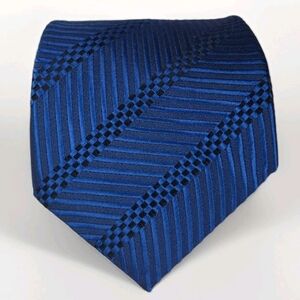 George Martin Collection Tie Blue Black Diagonal Stripe Check Pattern 61” x 3.5”